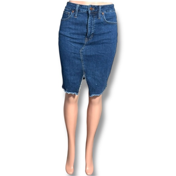 Madewell Dresses & Skirts - Madewell Classic Dark Blue Denim Pencil Skirt With Front Slit and Pockets